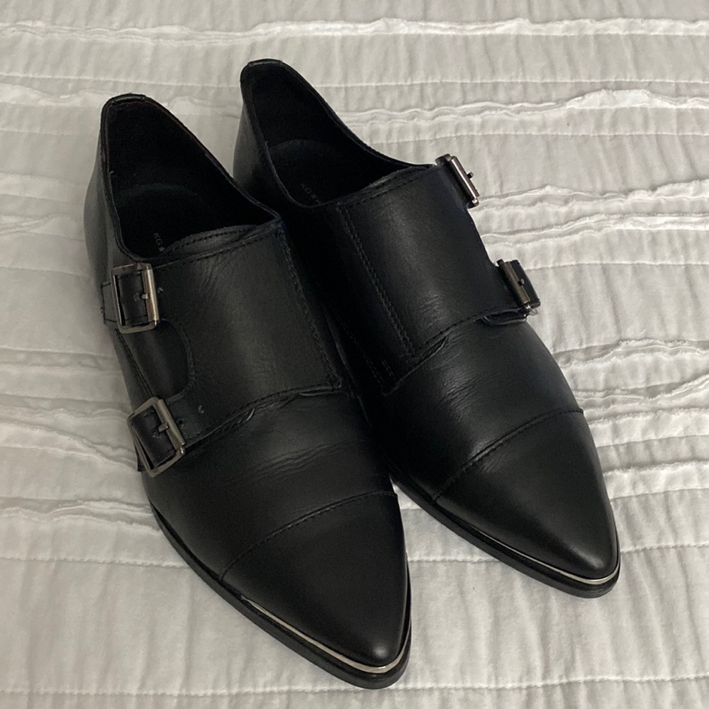 Kurt Geiger Women’s Black Monk Strap Pointed Toe Leather Shoes